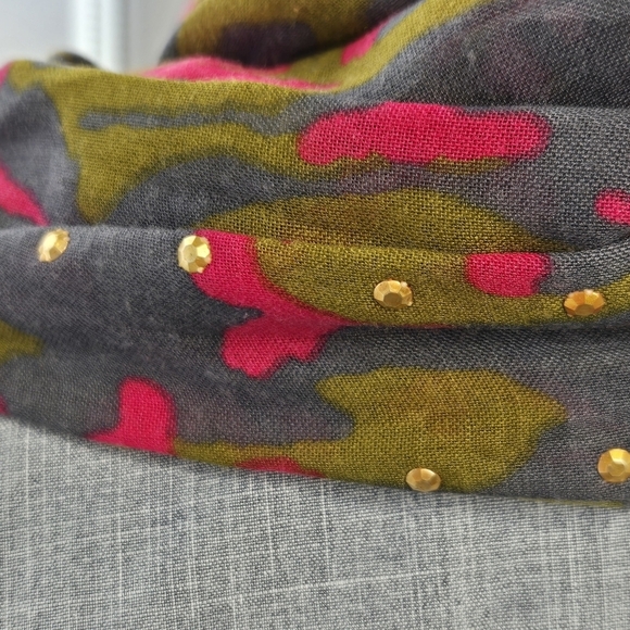 BETSEYVILLE BETSEY JOHNSON Y2K LIGHTWEIGHT INFINITY SCARF GREY FUSCHIA WOMEN OS - Picture 4 of 10